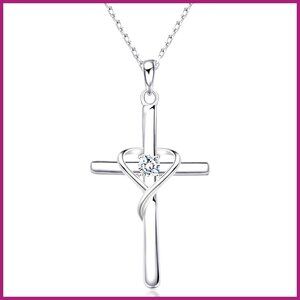 925 Sterling Silver Cross Necklace 14K Gold Plated 5A CZ Birthstone